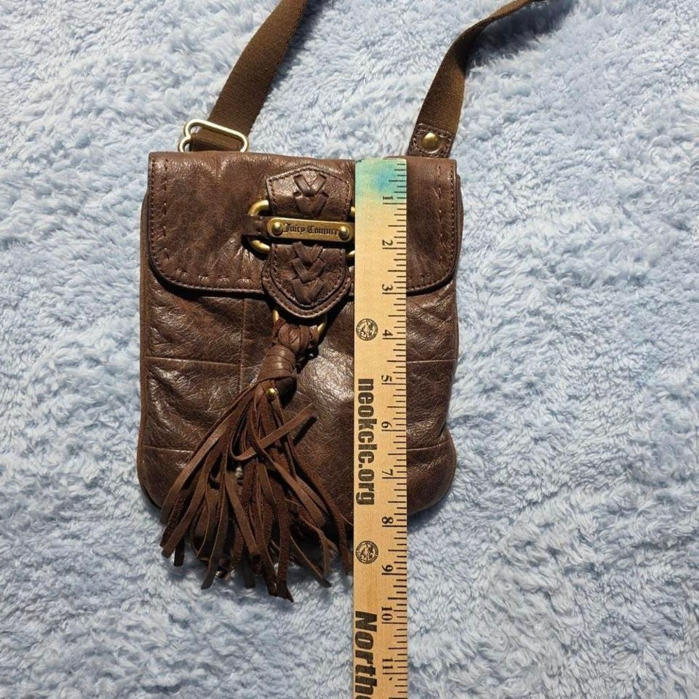 Y2K Juicy Couture Brown Leather Shoulder Bag Tassel Braided Accent Magnetic - Picture 5 of 8